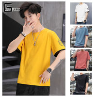 LIVE GREAT เสื้อยืดแขนสั้นสองชิ้นผู้ชาย,เสื้อคอกลมสีพื้นแบบเรียบง่ายใส่ด้านในลายตัวอักษร