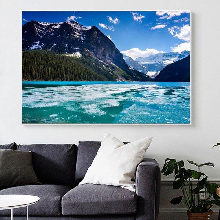 modern-sunset-lake-louise-rocky-mountains-ภาพวาดผ้าใบ-wall-art-ภูมิทัศน์ภาพผนังธรรมชาติโปสเตอร์สำหรับตกแต่งห้องนั่งเล่น