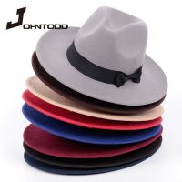 Wide Brim Gentleman Elegant Ladies Winter Autumn Jazz Hat Simple Woman Man Wool Vintage Gangster Trilby Felt Hat Fedora Hat