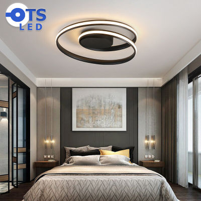 TS LED โคมไฟโมเดิร์น โคมไฟเพดาน ไฟติดห้องนอน ไฟติดเพดานห้อง โคมไฟเพดานมินิมอล 45cm/60cm สีดำ/สีขาว
