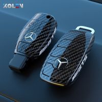 ABS Carbon Fiber Style Car Key Case Cover Shell Fob For Mercedes Benz A B C E S Class W204 W205 W212 W213 W176 GLC CLA AMG W177 Key Chains