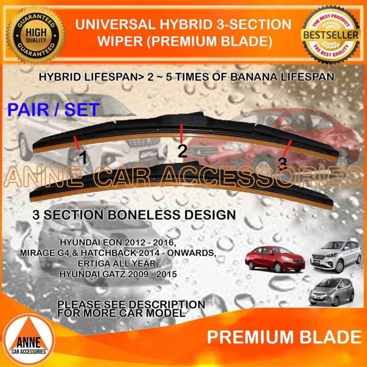 Premium Universal Wiper 3 Section Razor Type Front Wiper Vios / Hyundai
