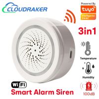 Tuya WiFi Alarm Siren 100dB with Temperature and Humidity Sensor Strobe Light Alerts for Smart Home Automation Security System Household Security Syst