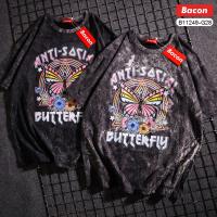 เสื้อยืดแฟชั่น ฟอกสี ลายผีเสื้อ ANTI-SOCIAL BUTTERFLY