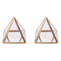 2X Glass Jewelry Box Golden Geometric Decorative Box Geometric Glass Pyramid Ring Holders for Wedding Birthday Gift S