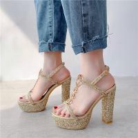 YMECHIC Bling Gold Silver Luxury Sandals Wedding Party Bride 2022 Summer Glitter Shoes Block High Heel Platform Sandal Heels