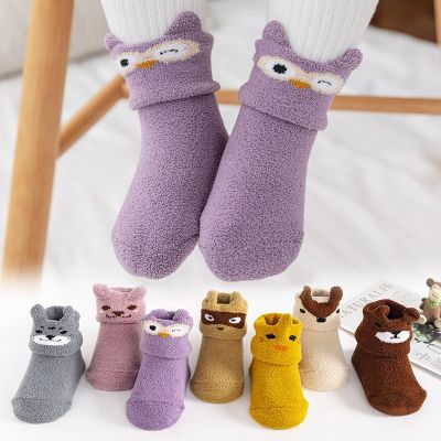 Baby Socks Silicone Fleece Newborn Non-Slip Soft Toddler Socks Cute Cartoons Floor Infant Elastic Socks For 0-2 years