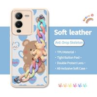 Skin-friendly feel Skin feel silicone Phone Case For VIVO S15 5G imitation leather Solid color Little Bear Color Chain