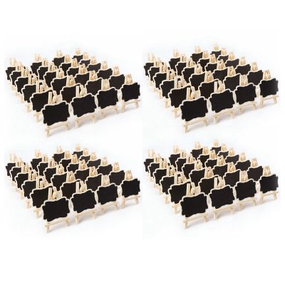 96 PCS Mini Wooden Blackboard Message Rectangular Slate Board Cards Memo Label Signs Price Digit Table