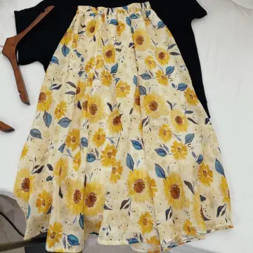 Đầm hở vai váy voan họa tiết hoa hướng dương  Quần Áo Xưởng May ANN