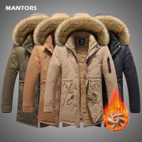 Fur Collar Windproof Fleece Jacket Men Thicken Warm Parkas Coat 2021 Winter Fashion Mid-length Parka Mens Street Windbreakers