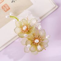 【CW】 2pcs Hair Clips Hairpins For Women Chinese Hanfu Accessories Green Flower Pearl Barrettes Vintage Bride Headdress Jewelry