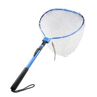 Folding Hand Net Fishing Net Silicone Landing Net with Aluminum Alloy Handle Extending Pole Fishing Nets Fishing Tackle