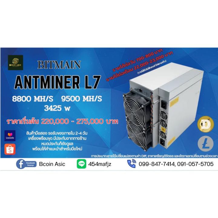 เครื่องขุดบิทคอยน์ รุ่นBitmain Antminer L7 (9.5Gh) 9050 8800 (มือ1)(มือ2)  (ราคาอัพเดทขึ้นลงตลอด) | Lazada.Co.Th