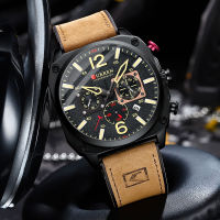 CURREN Brand Luxury Men Brown Quartz Wristwatches for Male Luminous Chronograph Dial Leather Clock Casual Sports Watch