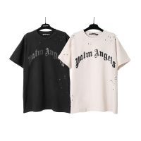 Palm ANGELS---2023 เสื้อยืดแขนสั้น พิมพ์ลายตัวอักษรภาษาอังกฤษ แต่งกลิตเตอร์ แฟชั่นสําหรับผู้ชาย และผู้หญิง