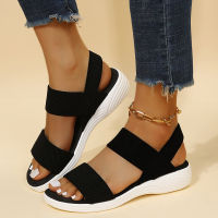 【CW】Casual and Comfortable All-match Hollow Elastic Band Buckle T Bottom Womens Sandals Solid Color Plus Size Womens Sandals