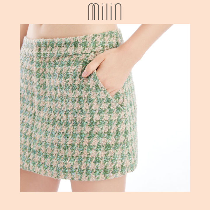 milin-slim-fit-low-rise-tweed-mini-skirt-กระโปรงสั้นทรงเข้ารูปผ้าทวีดเอวต่ำ-41-mojito-mist-skirt