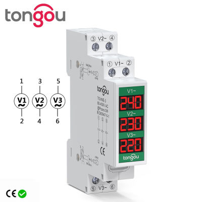 Tongou MINI Modular voltmeter Gage INDICATOR, Dean RAIL-MOUNTED, โวลต์มิเตอร์สามเฟส, LED Digital Display Detection, AC80-500V