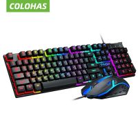 ชุด Keyboard Gaming RGB และเมาส์แบบมีไฟ USB เมาส์แบบมีสายคีย์บอร์ดและเมาส์แบบผสม104คีย์บอร์ดสำหรับเกมส์พีซีแล็ปท็อป