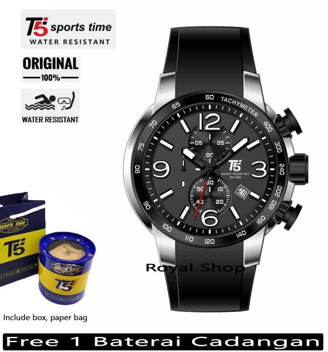 Jam Tangan Mewah Pria T5 Chrono dan Tanggal Aktif Strap Rubber