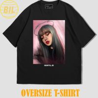 BIL เสื้อยืด ลาย Gentil Angel Lisa BlackPink ขนาดใหญ่ สีดํา สําหรับผู้ชาย และผู้หญิง ไซซ์ M -สตรีท เสื้อยืดคอกลม เกาหลี