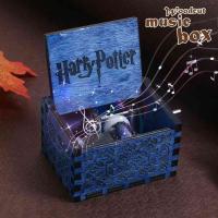 ?Blue Harry Potter Music Box Engraved Wooden Music Box Crafts Toys Xmas Gift