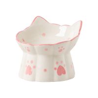 ? Cat Bowl Ceramic Large Diameter High Feet Bevel Protection Cervical Spine Dog Food Bowl Anti-Tipping Pet Double Bowl Rice Bowl