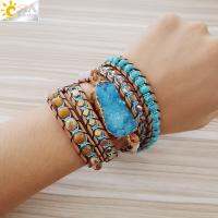 CSJA ต่างหูหินหลากสีแนวชนเผ่าอัญมณีธรรมชาติ Bracciale Druses Y Geode Slice Bracciali Gioielli Per Le Donne 5 Fili Fashion Boho S224เครื่องประดับ