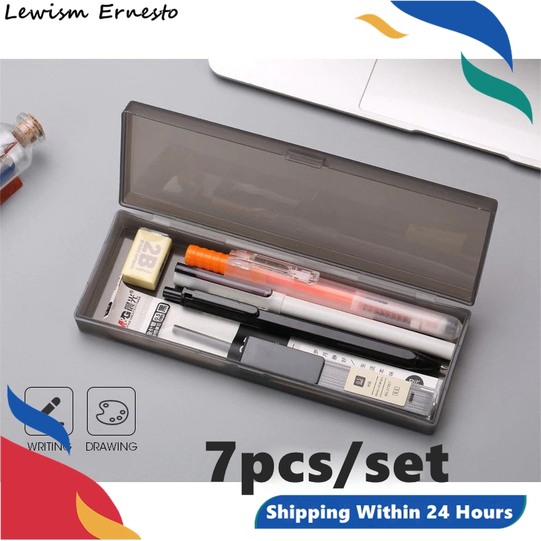MUJI Canvas Multi-purpose Pen Case Oily pens Black&Red Mechanical Pencil Eraser Ruler Stationery Set