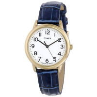 Timex Womens Easy Reader Leather Strap Watch Blue/Gold-Tone