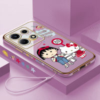 GGK ฟรีสายคล้องอินฟินิตี้30วีไอพี + การ์ตูน Chibi Maruko-Chan Kity เคสลายขอบสี่เหลี่ยมแมวเด็กผู้หญิงชุบเคสโทรศัพท์เคสโทรศัพท์นิ่มสุดหรู