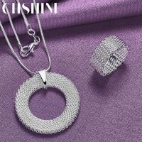 【lz】❣◕  CHSHINE 925 Sterling Silver Weave Rodada Charme Pingente Colar Anel Para As Mulheres Amantes Conjuntos de Jóias Exquisite Engajamento