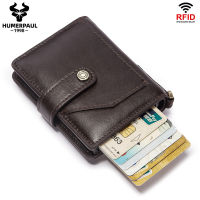 Credit Card Holder Men RFID Blocking Aluminium Box Vintage Cow Leather Pop Up Bank Cardholder Case Chain Portomonee Wallet