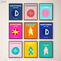 Astrology Zodiac Sign Canvas Poster Sun Moon Rising Print Painting Retro Style Color Picture Living Bed Room Wall Decor No Frame