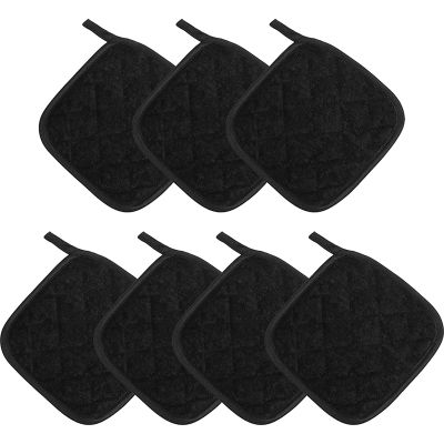 7 Pieces Black Cotton Pot Holders for Kitchen Oven Mitts, Machine Washable and Heat Resistant Hot Pad