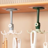 Kitchen Storage 360-degree Rotatable Hook Six-claw Wall Hanging Free Punching Seamless Cabinet Hanger Bathroom Sticky Hook