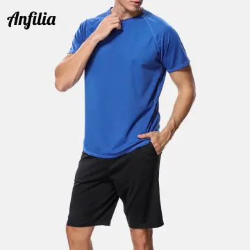 Anfilia Men Dry-Fit Shirts Solid Color Loose Fit Shirt UV-Protection Men's  Rash Guard UPF