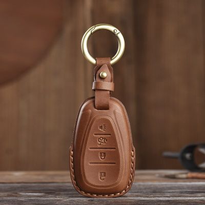 Car Key Case Cover Real Leather for Chevrolet Chevy Malibu Camaro Cruze Equinox Keyring 4 Button Shell Cowhide Skin