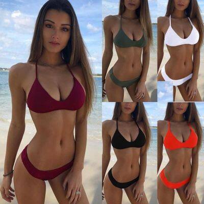 【Swimwear】Women Sexy Solid Color 2 Piece Bikini Swimwear Casual Beach Wear Push Up Bikini