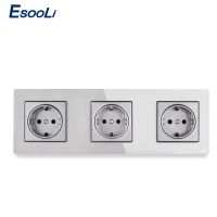 16A Esooli เต้ารับสามแผงสีเทา EU ผนังกระจกสายไฟมาตรฐาน258*86มม. เต้าเสียบไฟฟ้าคริสตัล3