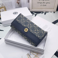 TORY BURCHs กระเป๋าสตางค์ Lady Clutch หนังลายสก๊อต Hasp กระเป๋าสตางค์หญิงยาวผู้ถือบัตรโทรศัพท์กระเป๋าเงินเหรียญกระเป๋าสุภาพสตรี Purses