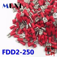 FDD2 250 Female Insulated Electrical Crimp Terminal for 1.5 2.5mm2 Connectors Cable Wire Connector 100PCS/Pack Red