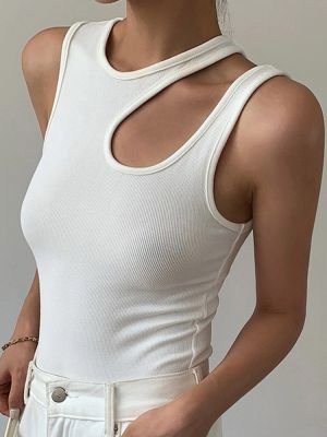 เสื้อยืดลำลองตัดสีขาวเสื้อยืดสลิมเกาหลีแขนกุดเสื้อผู้หญิงคอกลมเสื้อผ้าผู้หญิง2022ฤดูร้อนแฟชั่น 816