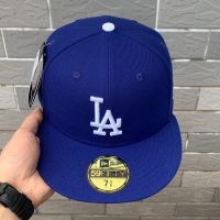 ฮิปฮอปไปตามแนวนอนNew Original Korean Version Of The Dodgers Fully Closed Large Size Male Baseball Cap  Female Tide MLB Wing Flat Blue