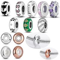 ∏✤ MULA 925 Sterling Silver Silicone Spacer Stopper Clip Charms Safety Chain Charms Fit Original Pandora Bracelet DIY Gift Women