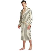 2021Mens Silk Satin Pajamas Pajama Pyjamas PJS Sleepwear Robe Robes Nightgown Robes S M L XL 2XL 3XL Plus Beige Blue Striped