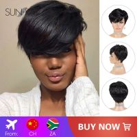 Short Pixie Cut Straight Human Hair Wigs Remy zilian Hair for Black Women Machine Made Highlight Color Cheap Glueless Wigs