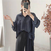 PLAMTEE 2022 Autumn Female Shirts Single-Breasted Solid Color Long-Sleeved Pockets Classic Minimalist Design Loose Hot Top