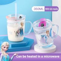 350ml Disney Frozen thermal glass milk cup With straw microwave safe juice glass measuring cup Elsa Baby Cup Straw Cup Childrens Milk Cup With Scale